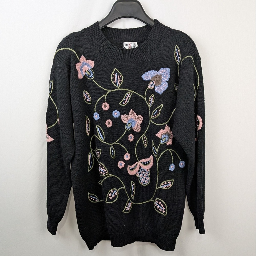 Vintage Embroidered Floral Mister Leonard Sweater women's M made in Hong Kong